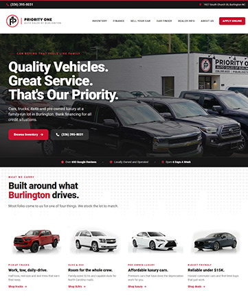 Priority One Auto Sales website built by KGI