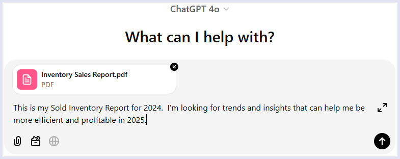 ChatGPT prompt-analyze inventory sold report