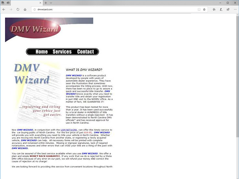 DMVWizard.com website in 1999