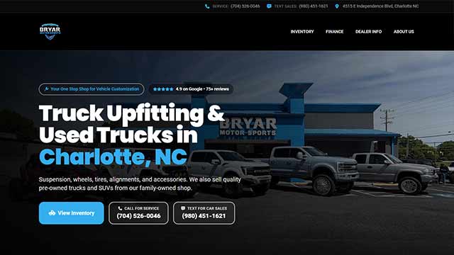 A Charlotte-area dealer website built by KGI for Bryar Motorsports