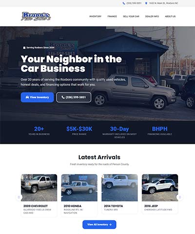 Branns Auto Sales website built by KGI