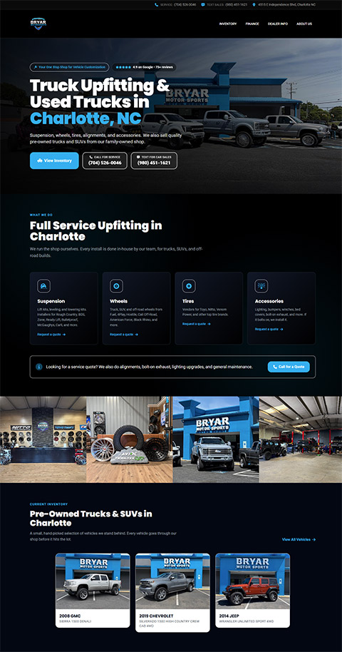 Custom homepage content built for a Carolina used-car dealer