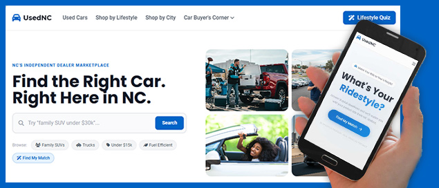 UsedNC.com showing NC dealer vehicle listings to a local buyer